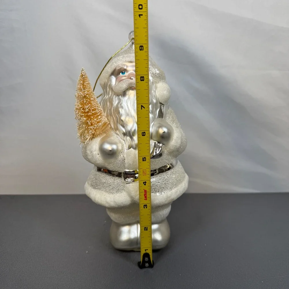 Dept 56 Spirit Santa Claus Christmas Large Ornament Glass Tree Bag Silver White‎